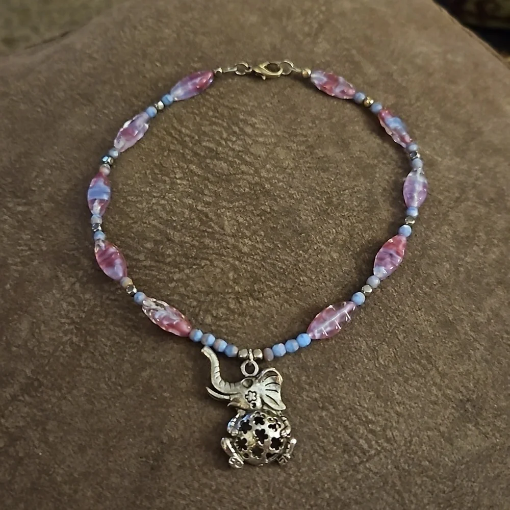 HANDMADE Cute Elephant Pendant Czech Glass Beaded Necklace Host Pick